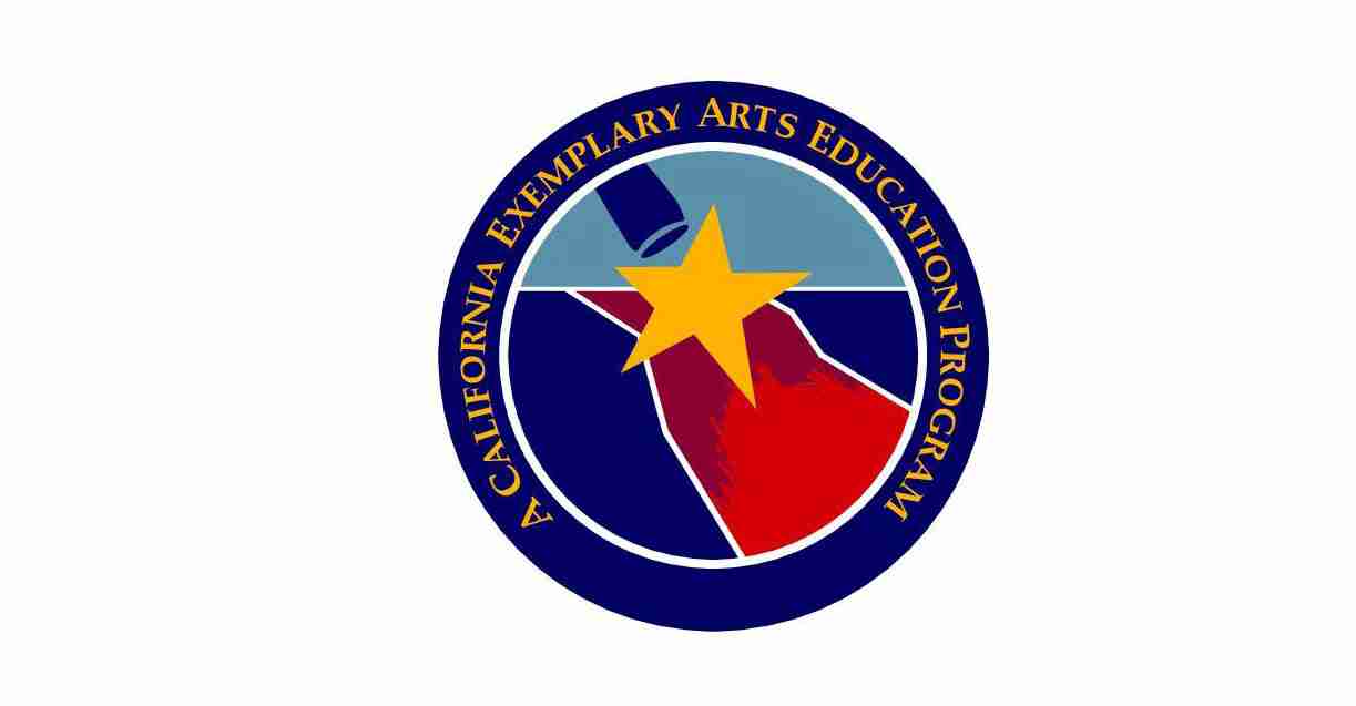 Logo for the California Exemplary Arts Education Program (CA E.A.E.P.) featuring a circular blue ring and a yellow star over a colorful map design.